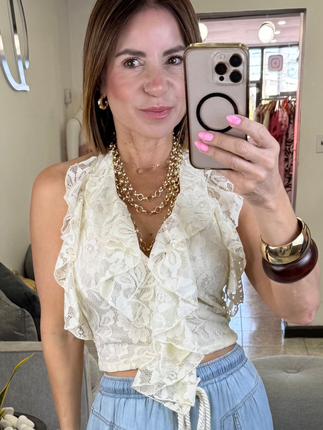 Cream Beige Lace Halter Top