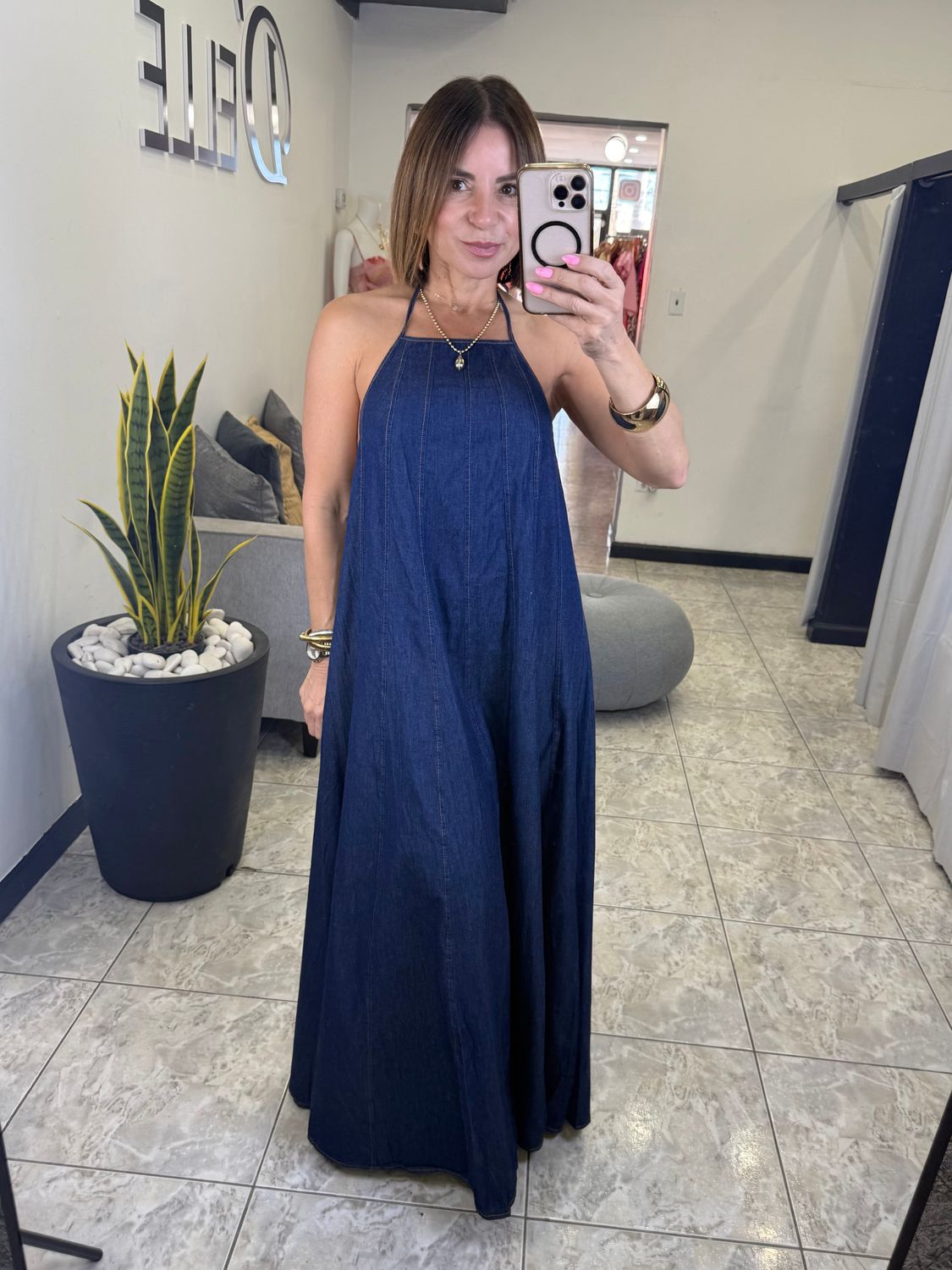 Dark Indigo Halter Low Back Dress