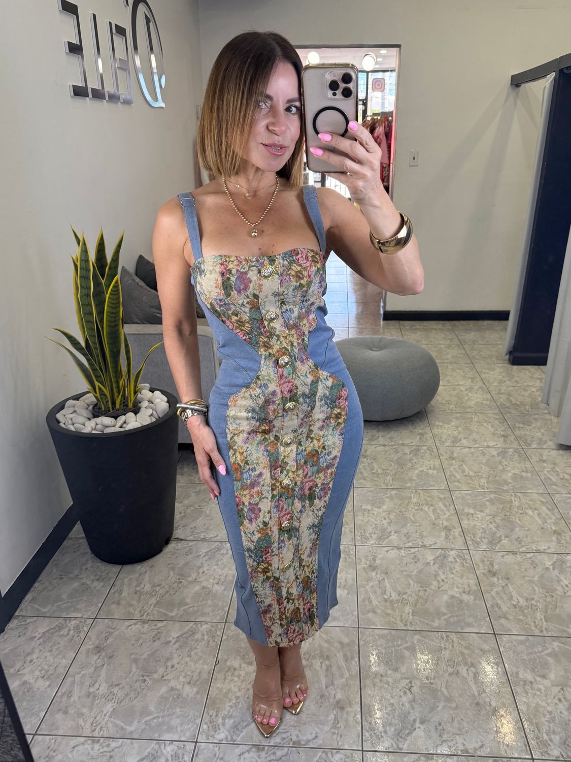 Light Denim Flower Detail Dress