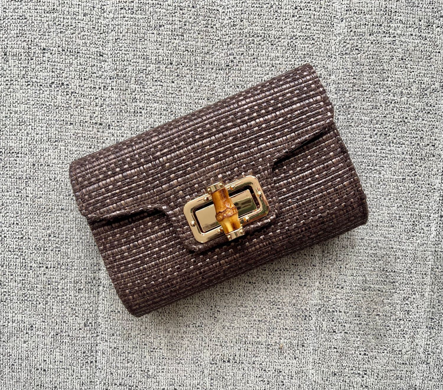 Brown detail straw clutch