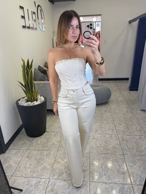 Beige Studs Pant Set