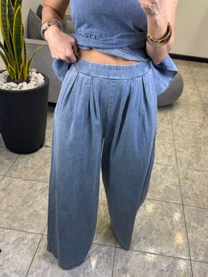 Light Indigo Lightweight Denim Wide Leg Pants