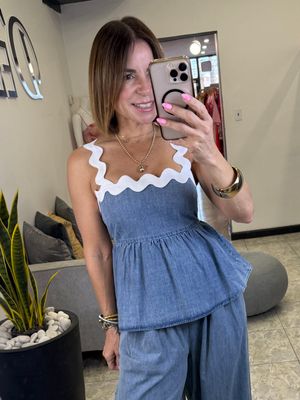 Light Indigo Denim Peplum Top