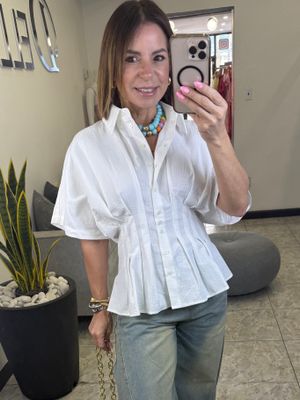 White Collared Button Down Top