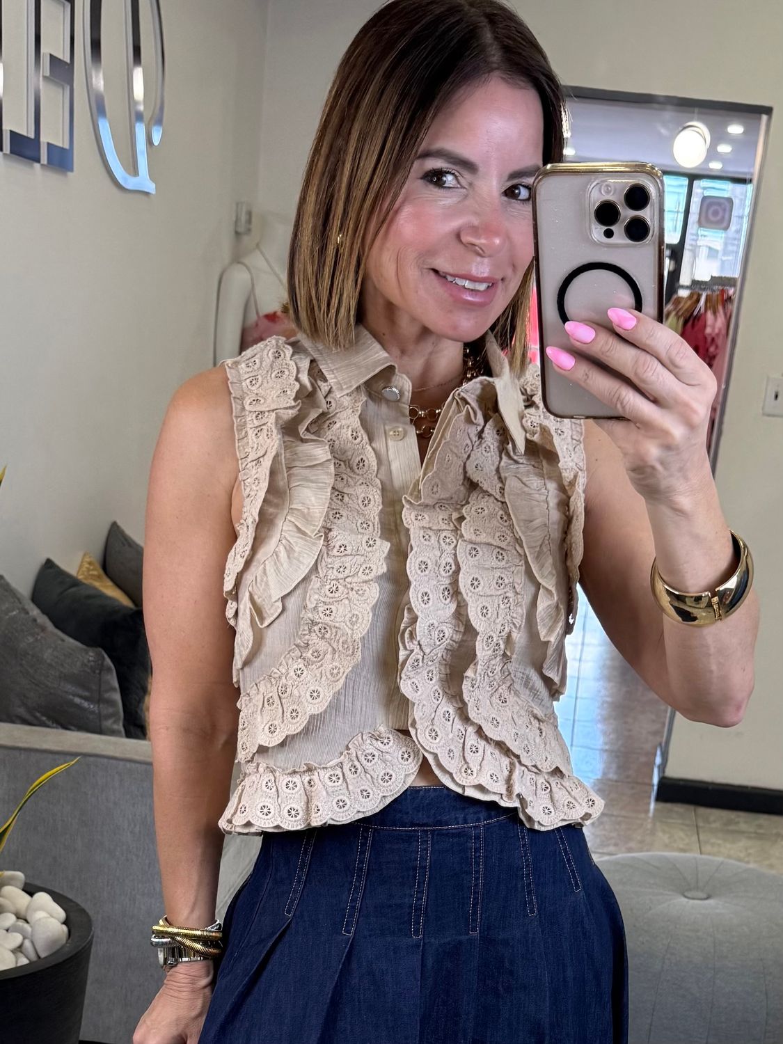 Stone Beige Detail Top