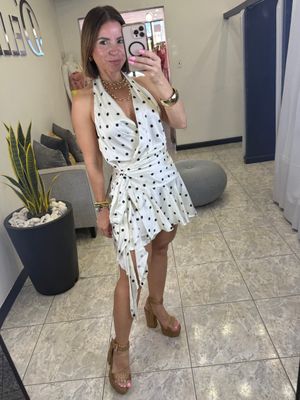 Ivory/Black Polka Dots Halter Dress