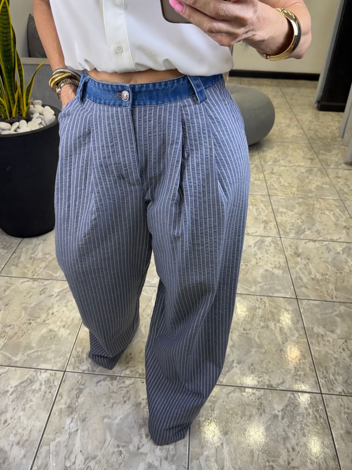 Light Indigo Denim Waistband Pants