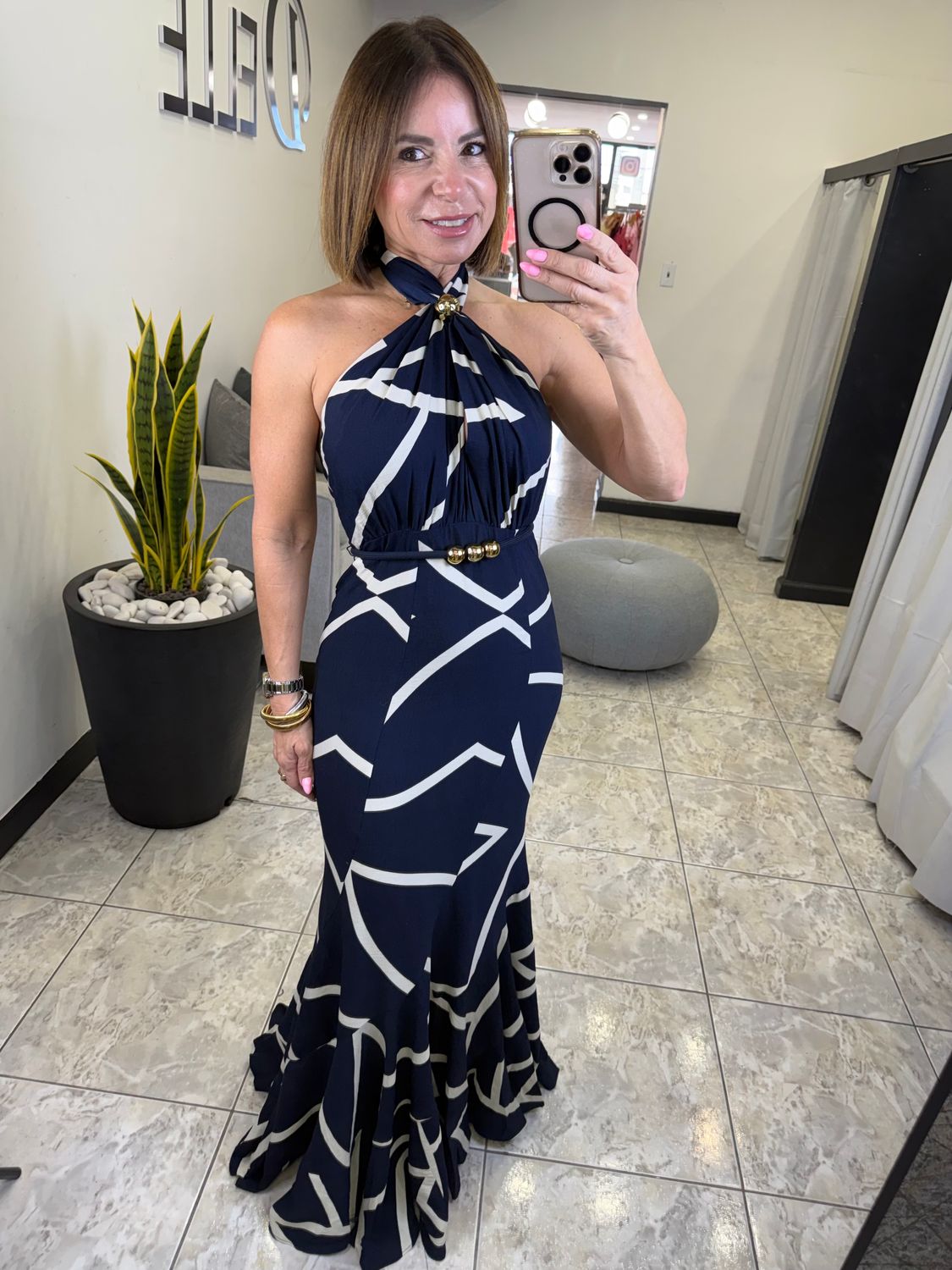 Navy Print Maxi Dress