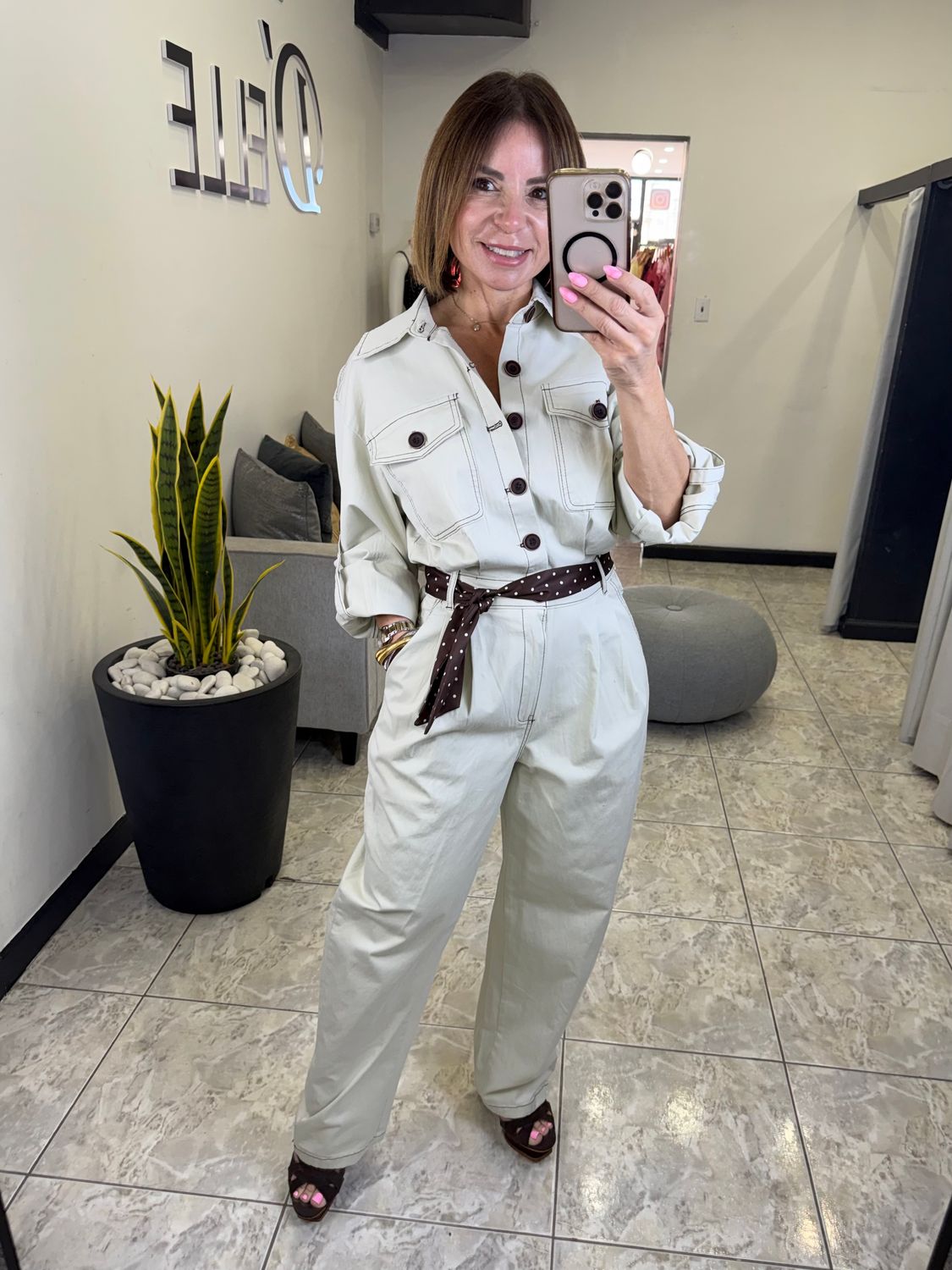 Beige Long Sleeves Jumpsuit