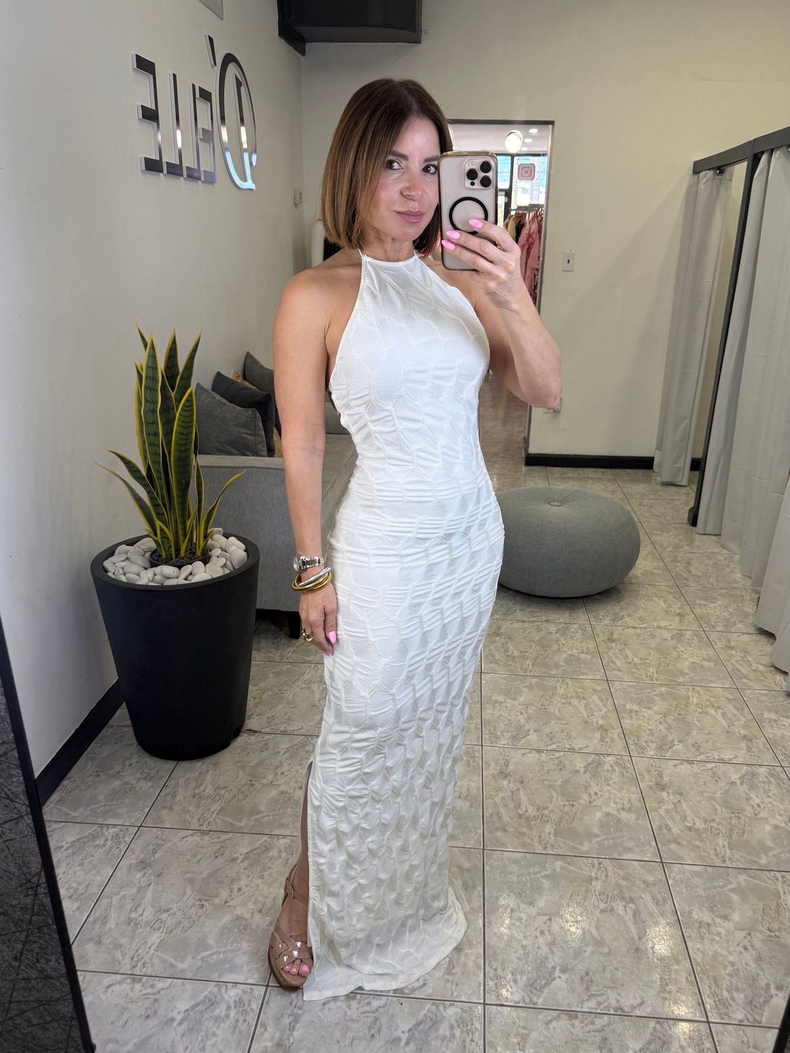 Ivory Halter Back Maxi Dress