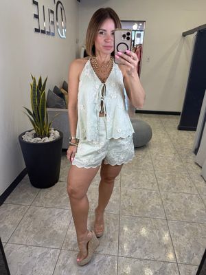 Sage Green Flower Short Set