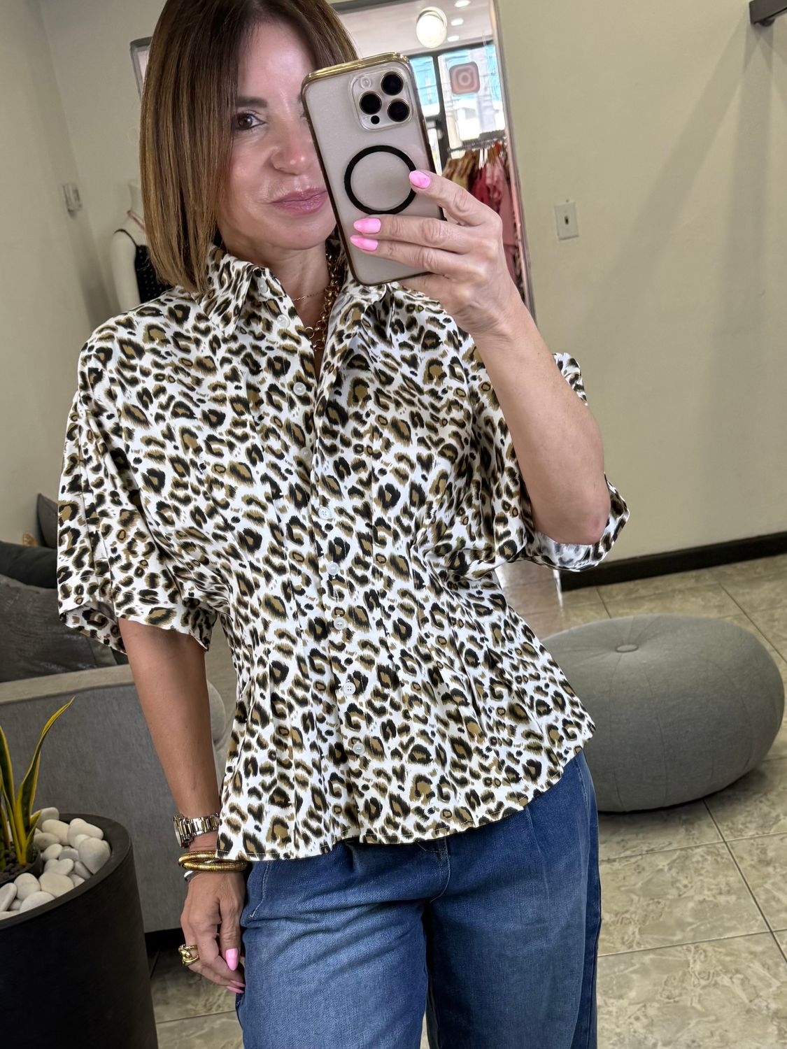 LT Leopard Classic Collar Top