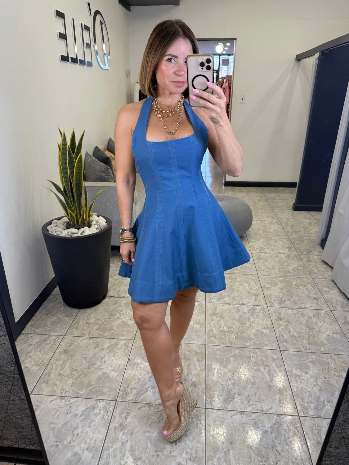Denim Blue Halter Mini Dress