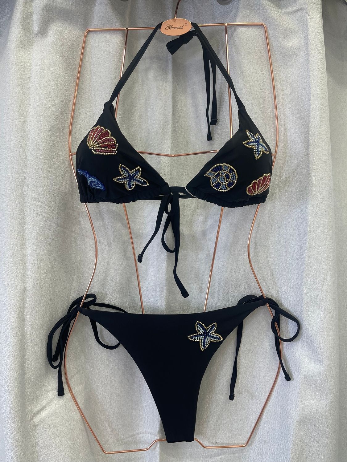 Black Beads Detail G-String Swimwear