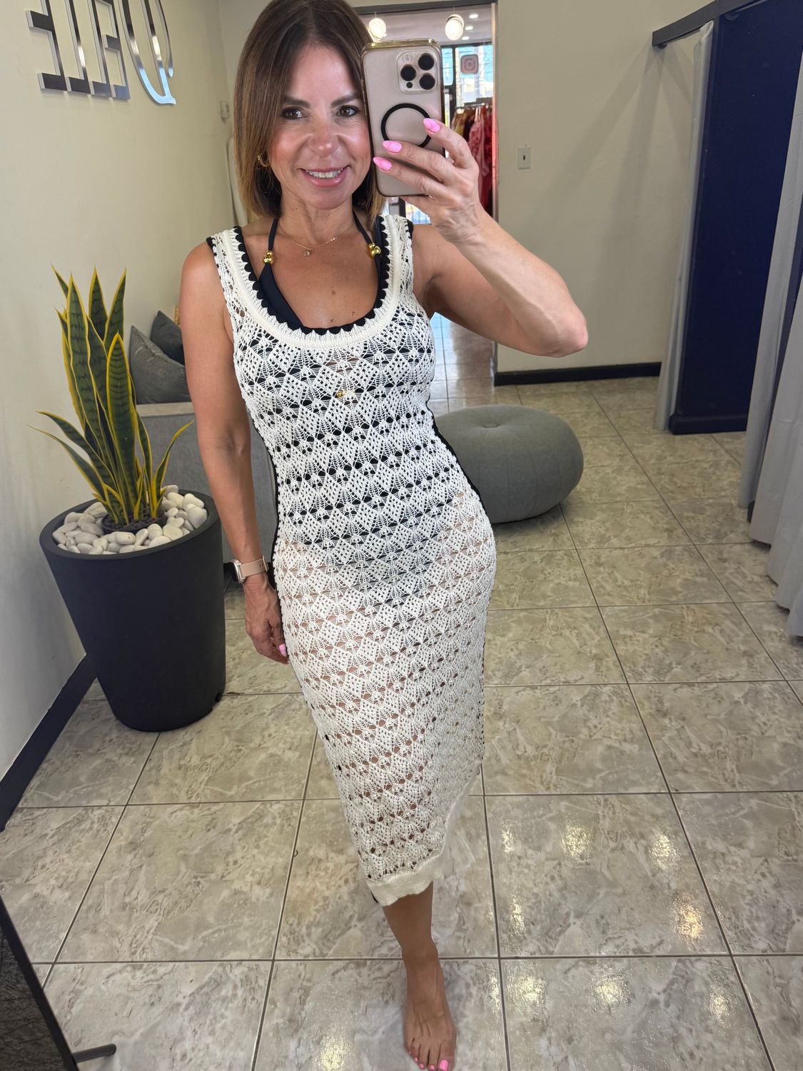 Ivory/Black Contrast Detail Maxi Dres