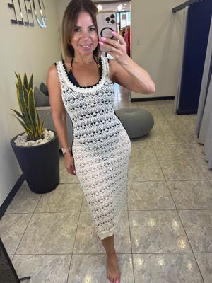 Ivory/Black Contrast Detail Maxi Dres