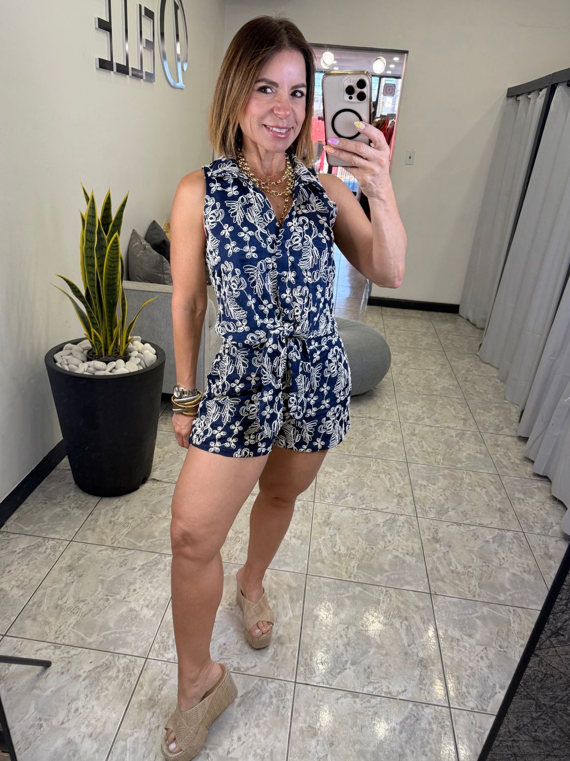 DK Blue or LT Blue Denim Slvs Tie Front Embroidered Set