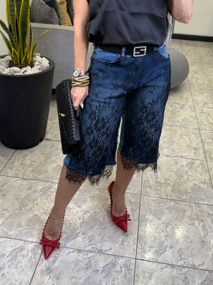 Black Lace Edge Denim Bermuda Short
