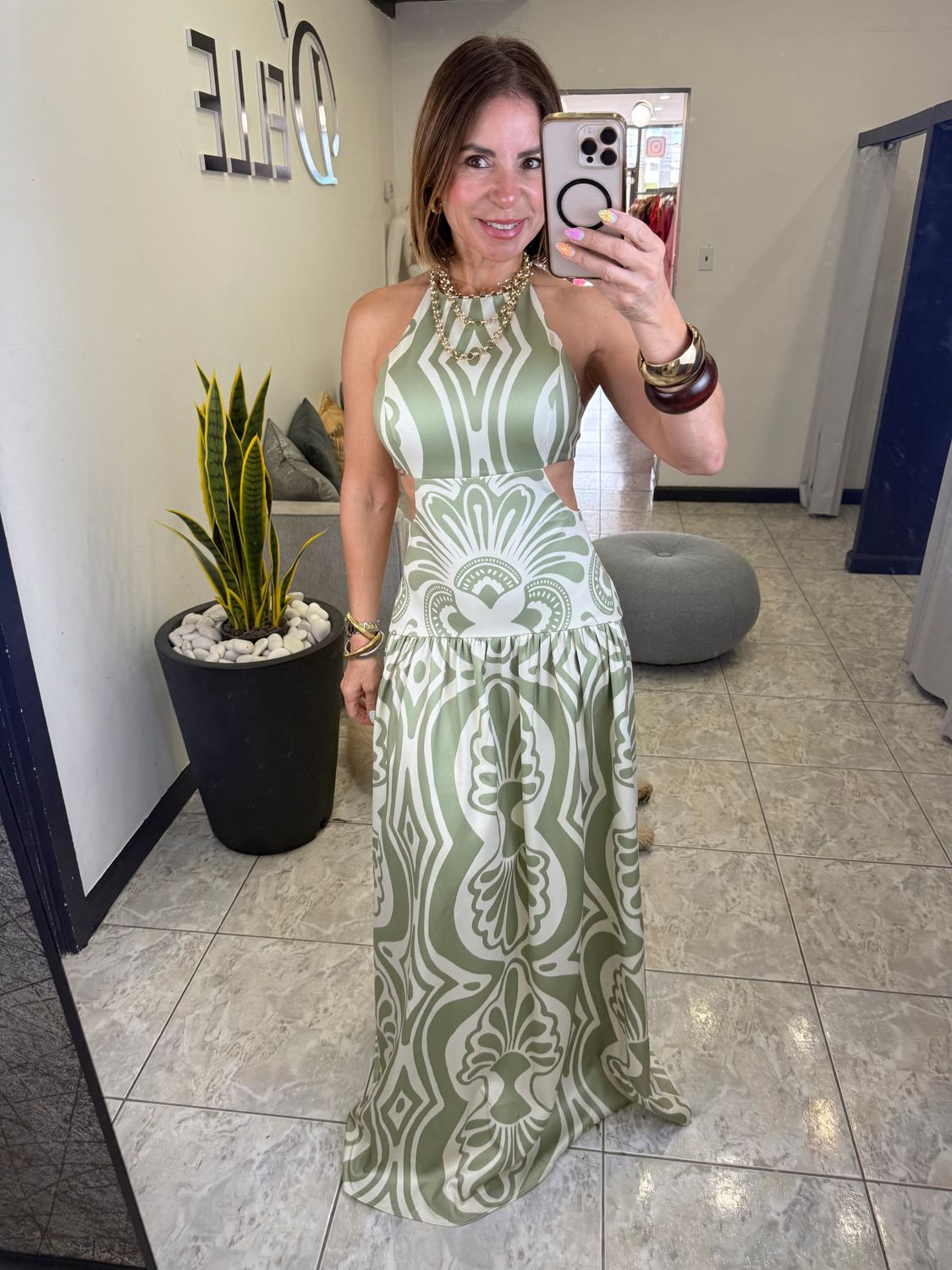 Sage/Ivory Boho Maxi Dress