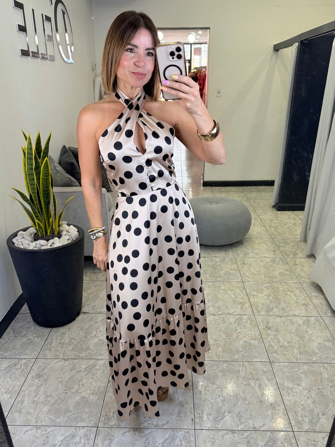 Taupe/Black Twisted Halter Maxi Dress