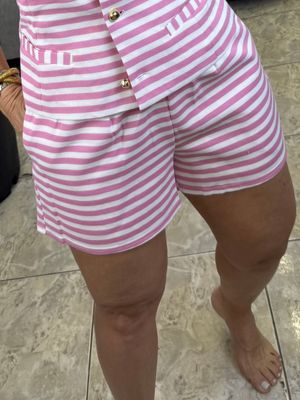 Pink/White Striped Knit Short