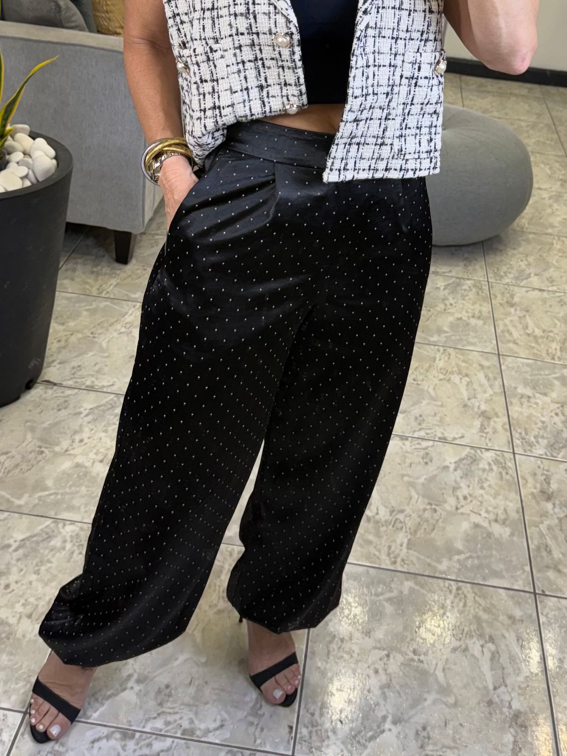 Black Polka Dots Aladdin Pants