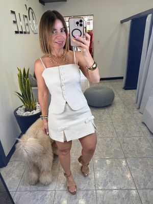 Ivory Spaguetti Strap Vest W/Bow Detail Skort