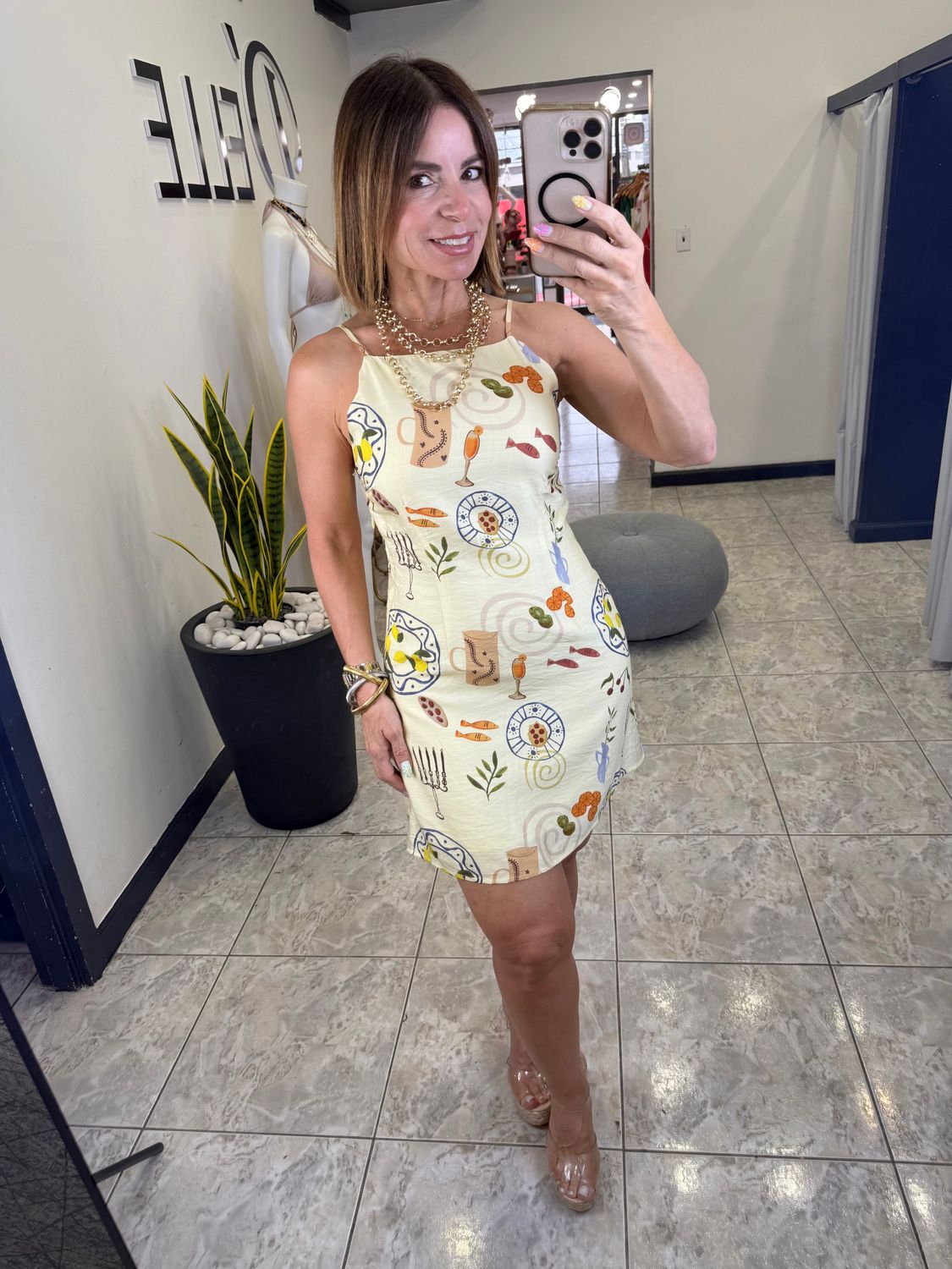 Cream Slvs A-linen Dress