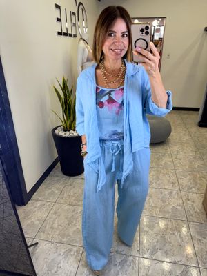 Sky Blue Linen 3 Piece Set