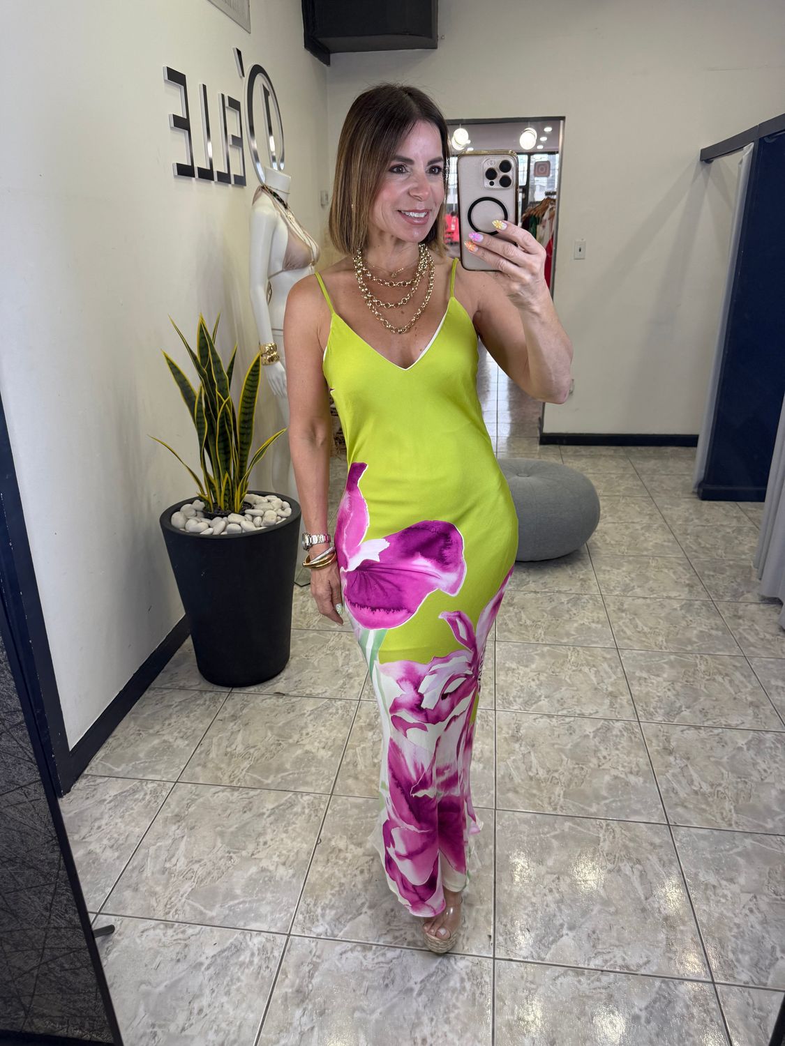 Lime Multi Slip Maxi Dress