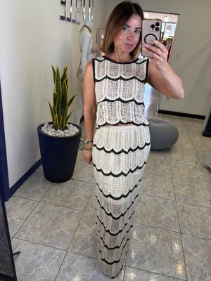 Ivory Black Crochet Skirt Set