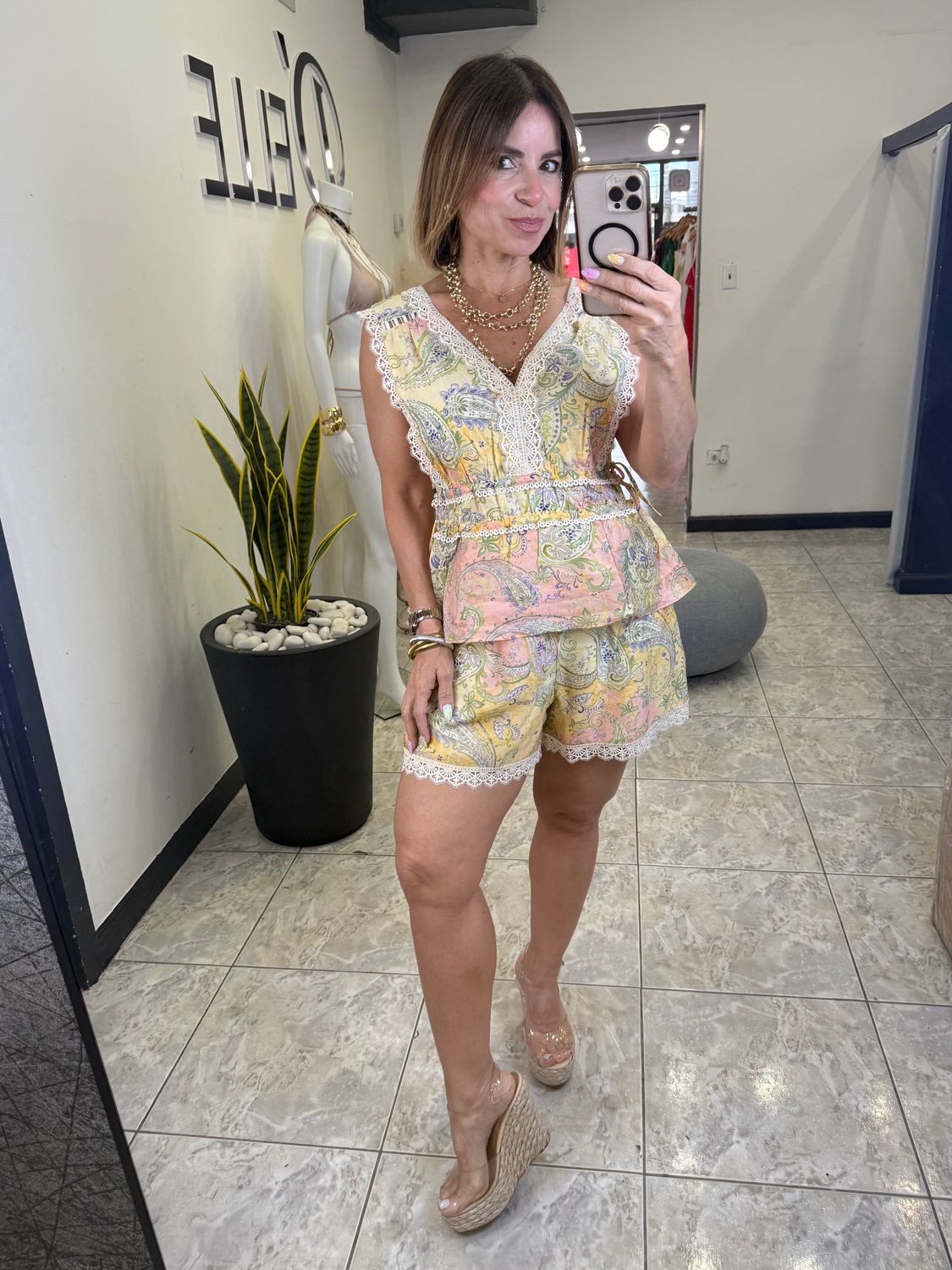 Yellow Multi Short Set