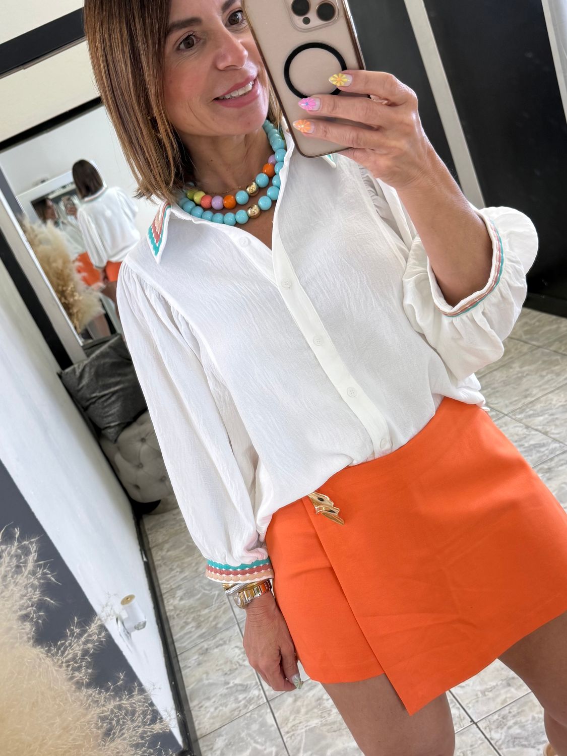 White Color Detail Top