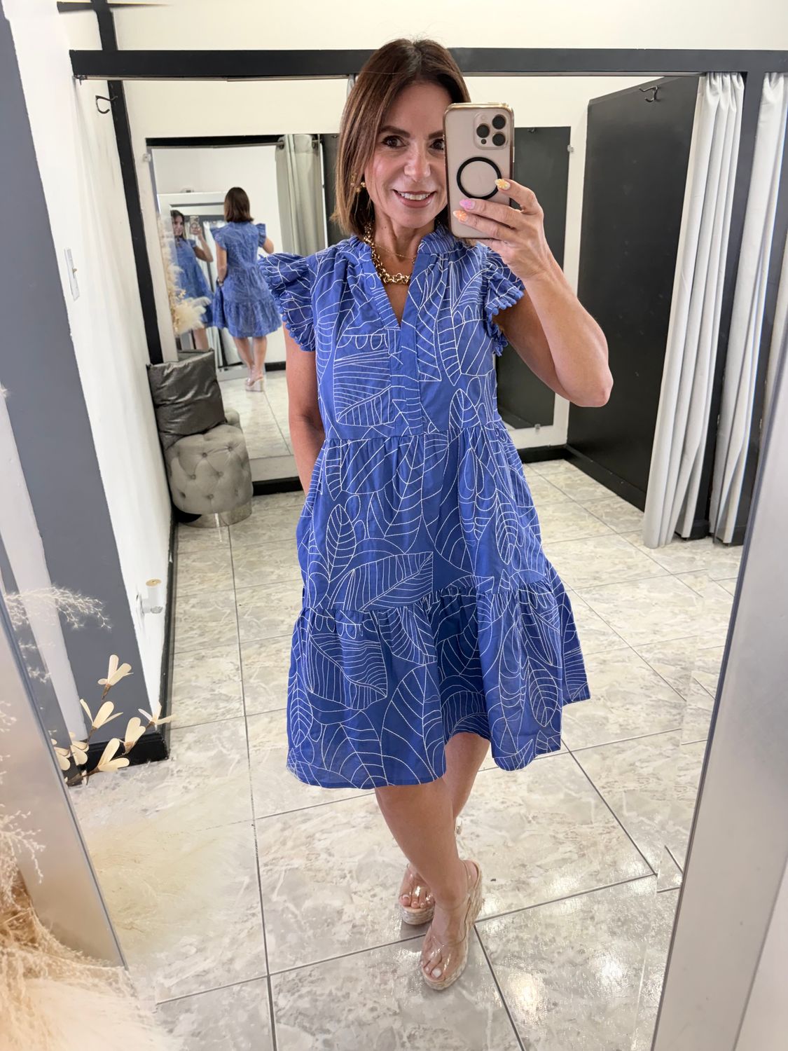 Blue White Detail Short Dress