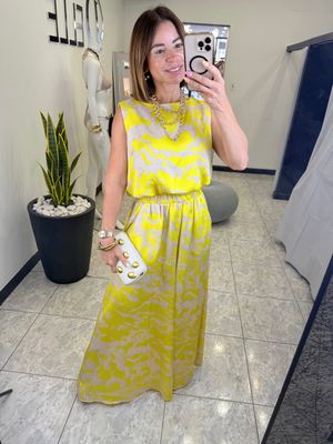 Yellow Ocean Waves Pants And Top Set