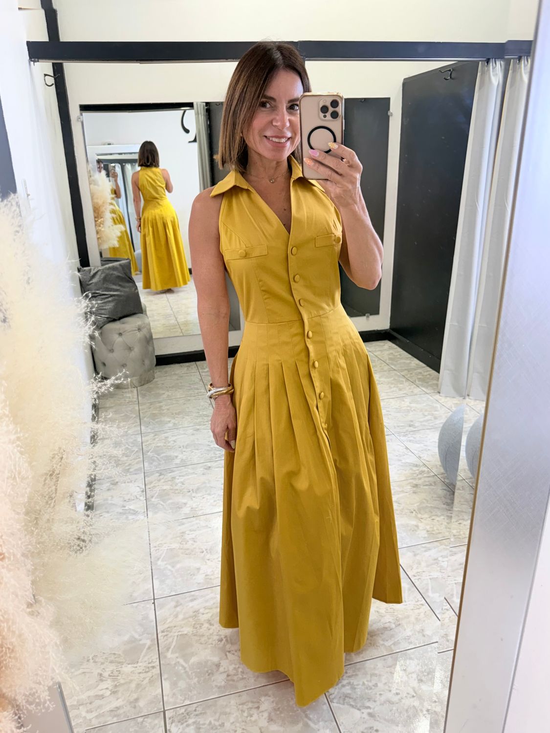 Mustard Sleeveless Button Down Maxi Dress