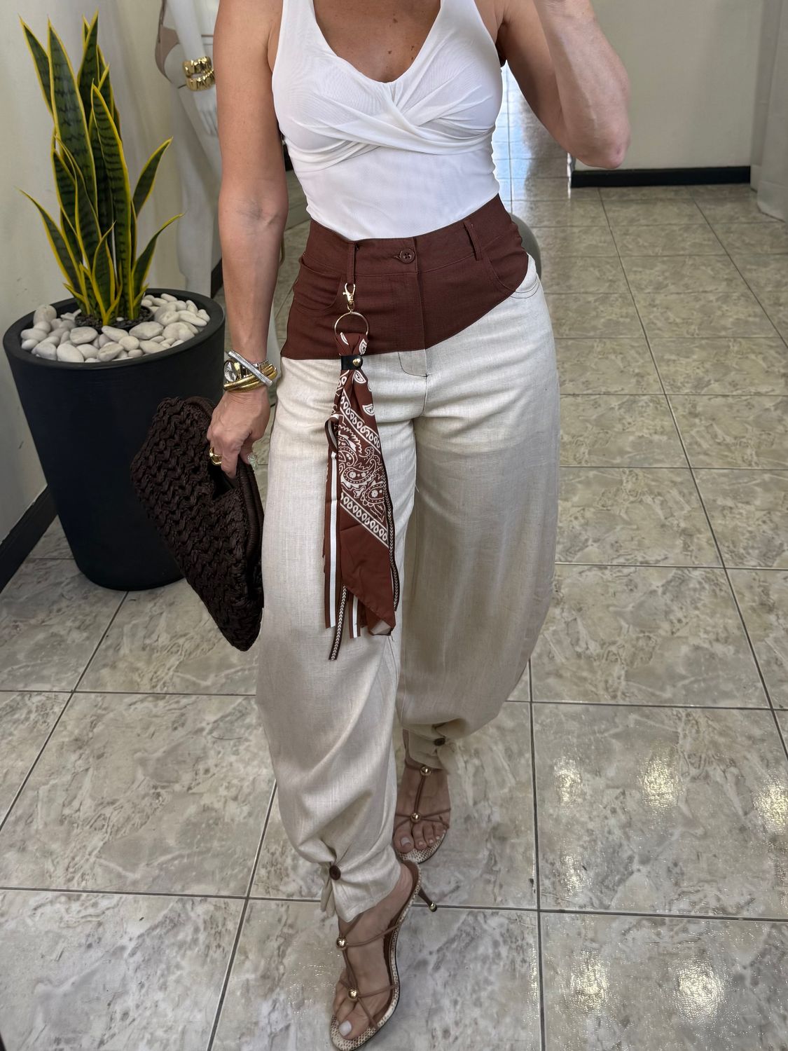 Beige/Brown Linen’s Bohemian Chic Ladies Pants