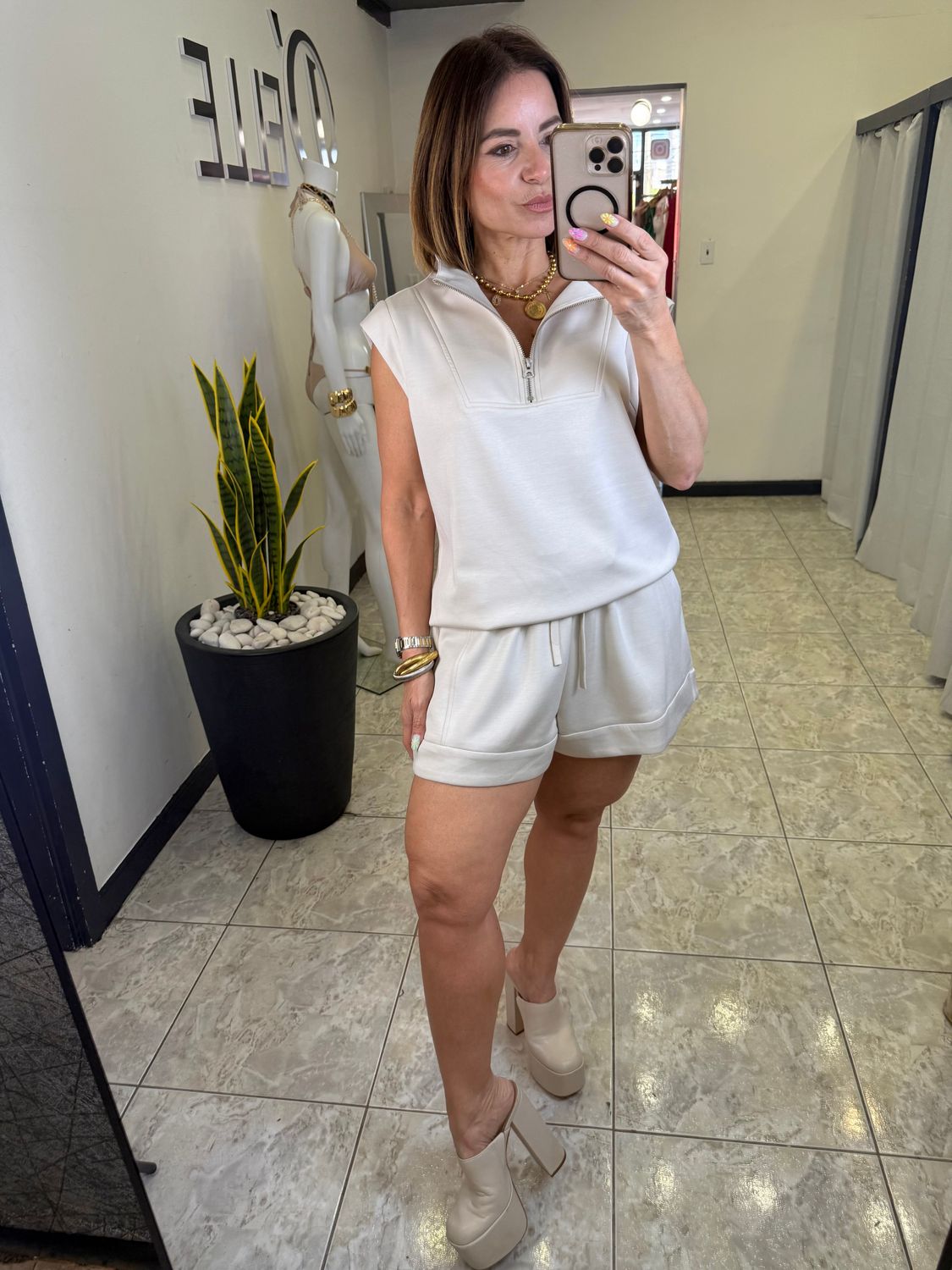 LT Taupe Sleeveless Top And Shorts Set