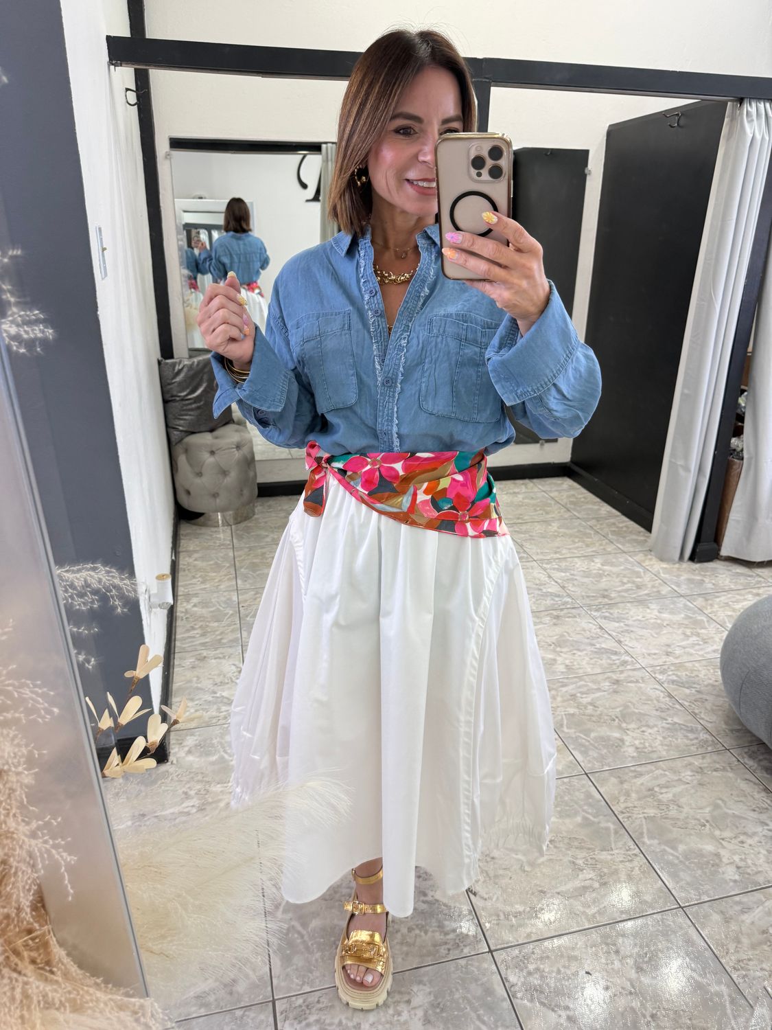 White or Apple Red Skirt