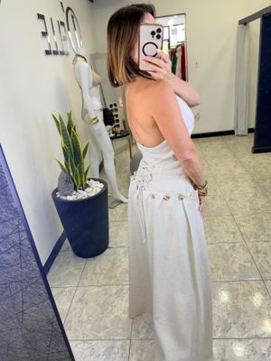 Beige Gold Detail Skirt Set