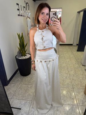 Beige Gold Detail Skirt Set