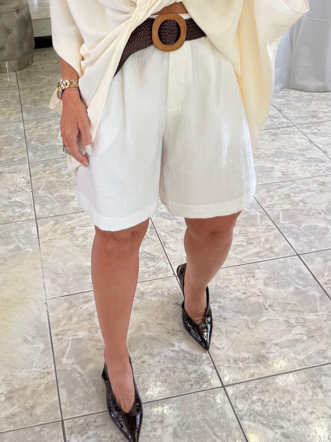 White Linen Bermuda Short