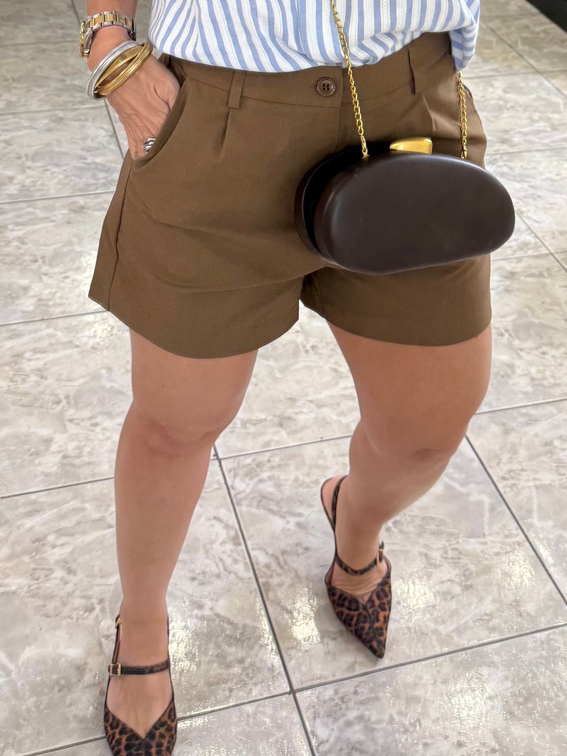 Brown Or White High Waisted Shorts