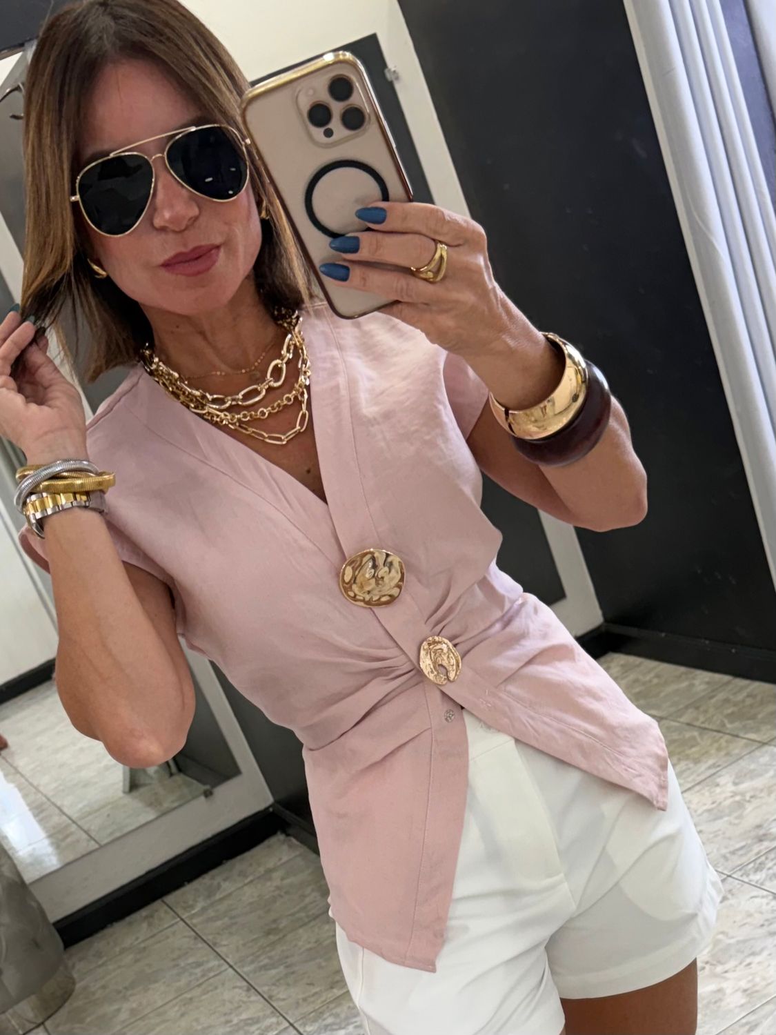 Beige Or Pink Gold Detail Blouse
