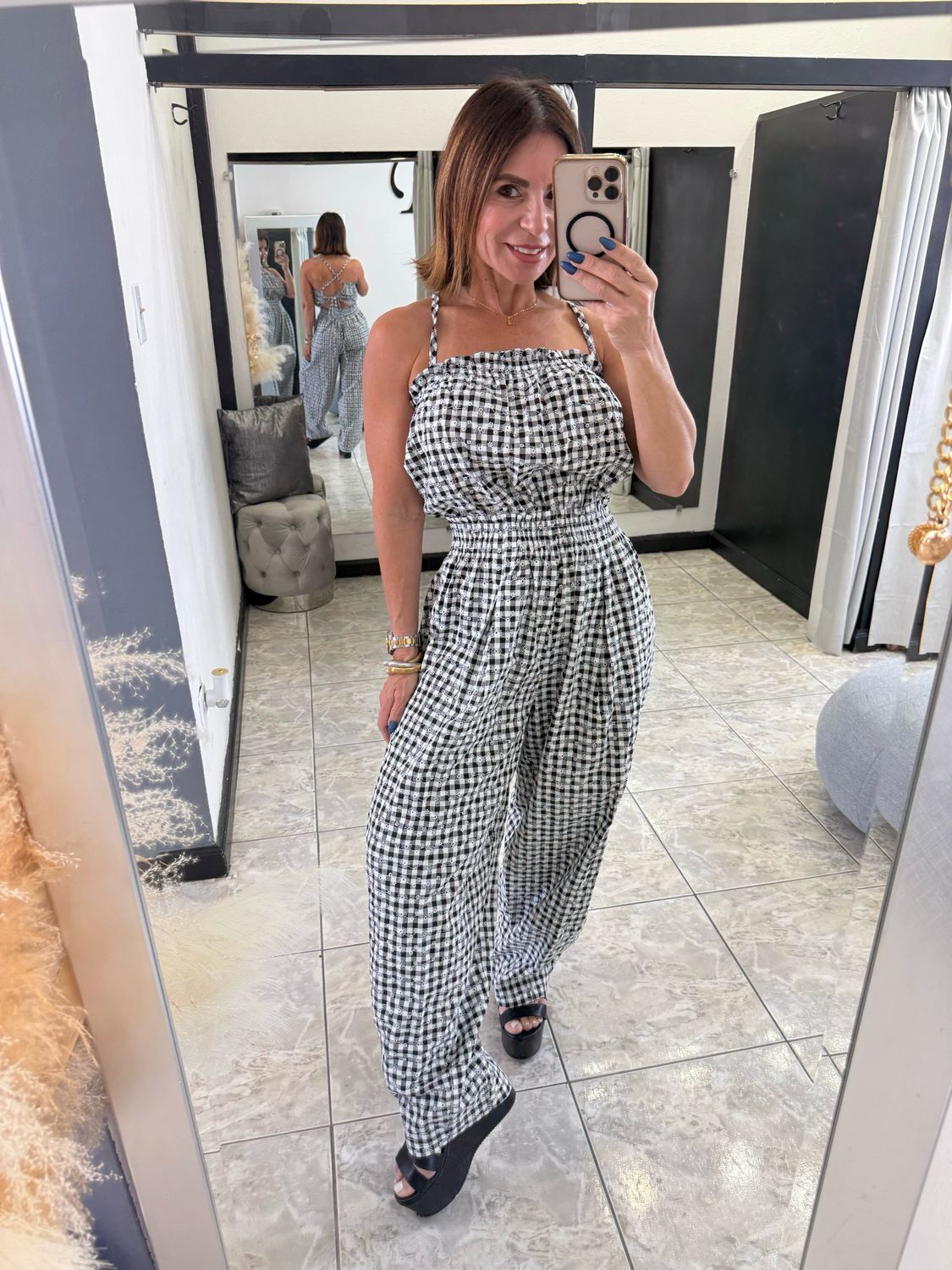 Black Gingham Jumpsuit