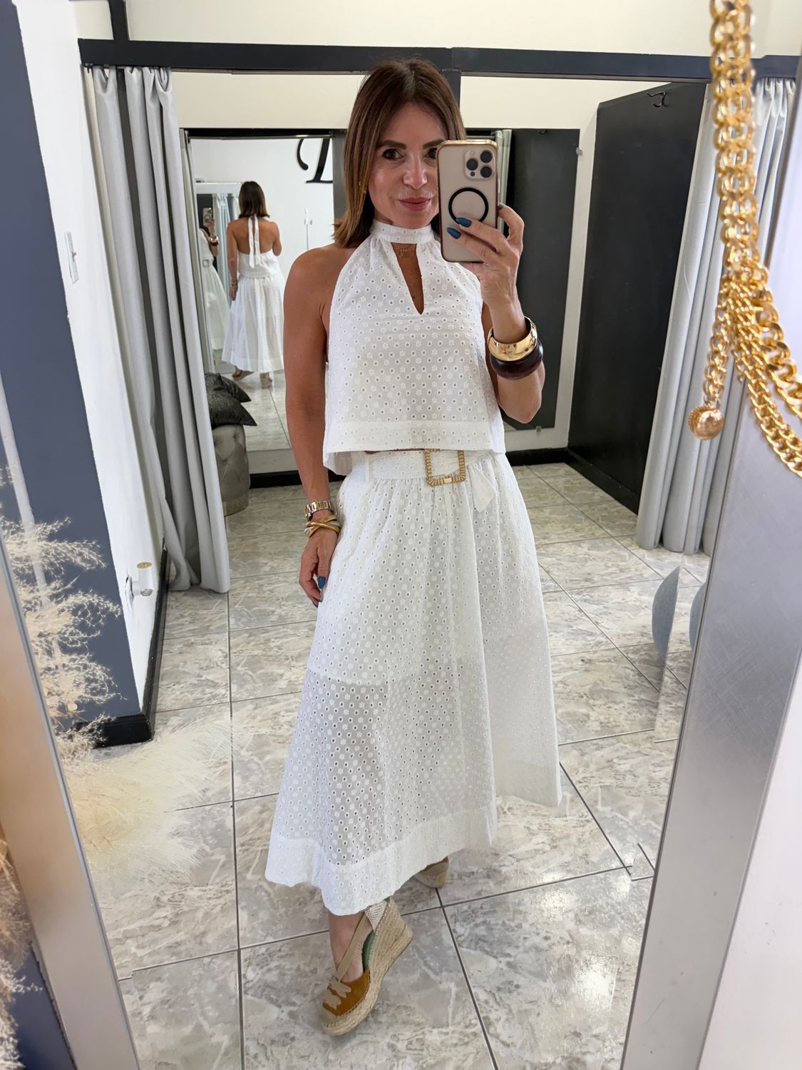White Eyelet Skirt Set