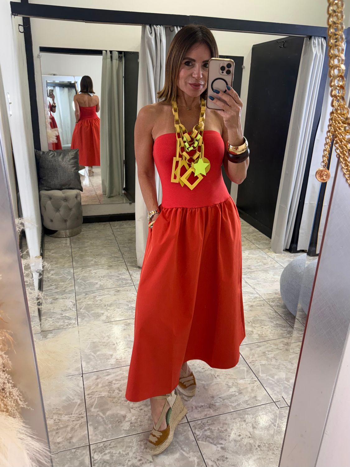 Orange Or Mauve Tube Top Midi Dress