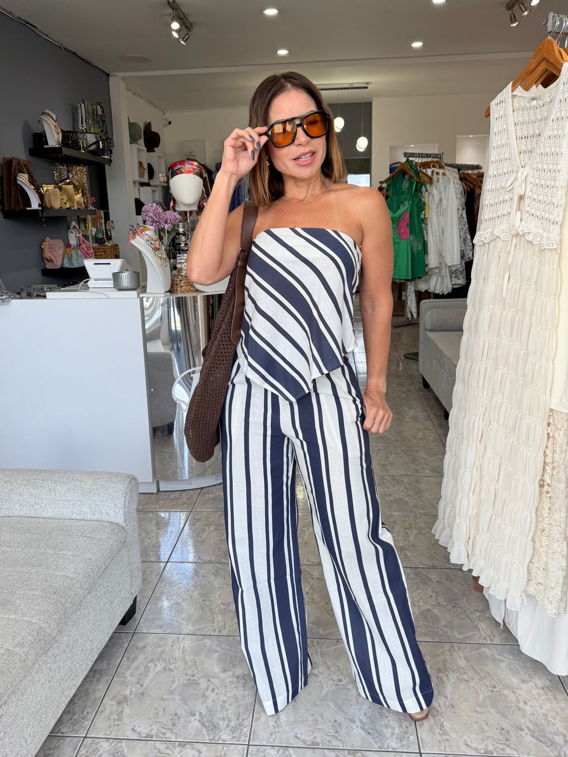 Navy Dark Stripes Pant Set