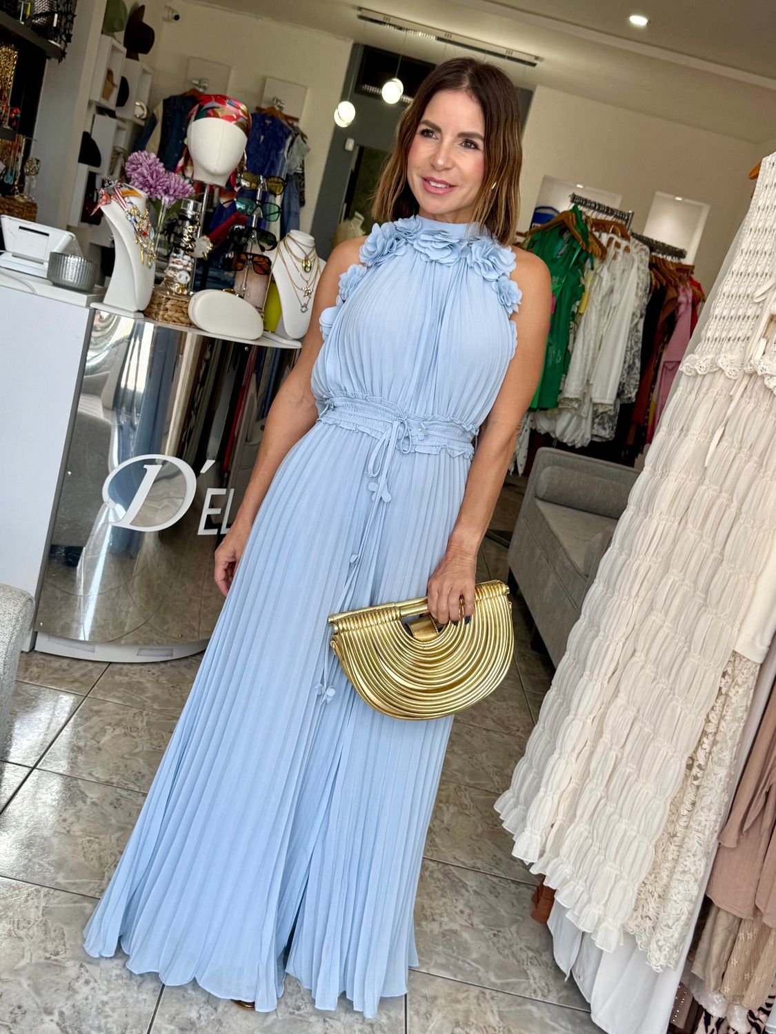 Blue Pleated Detail Jumpsuit