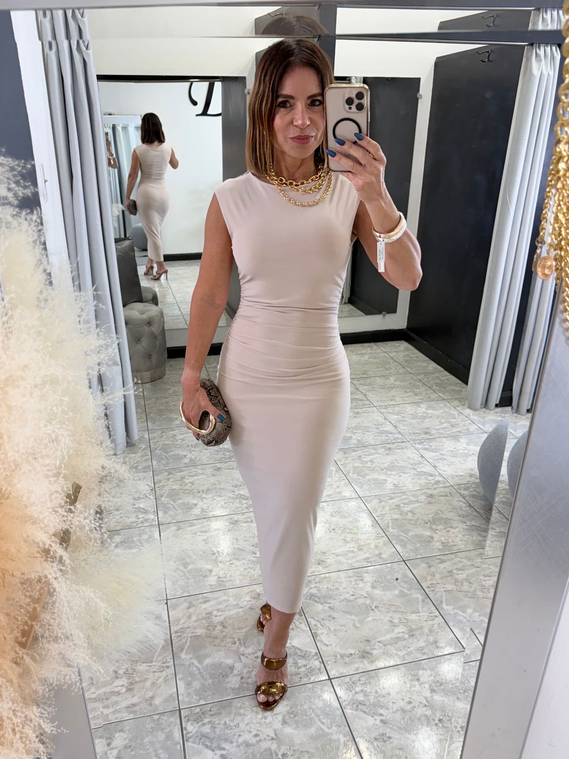 Beige Classic Midi Dress